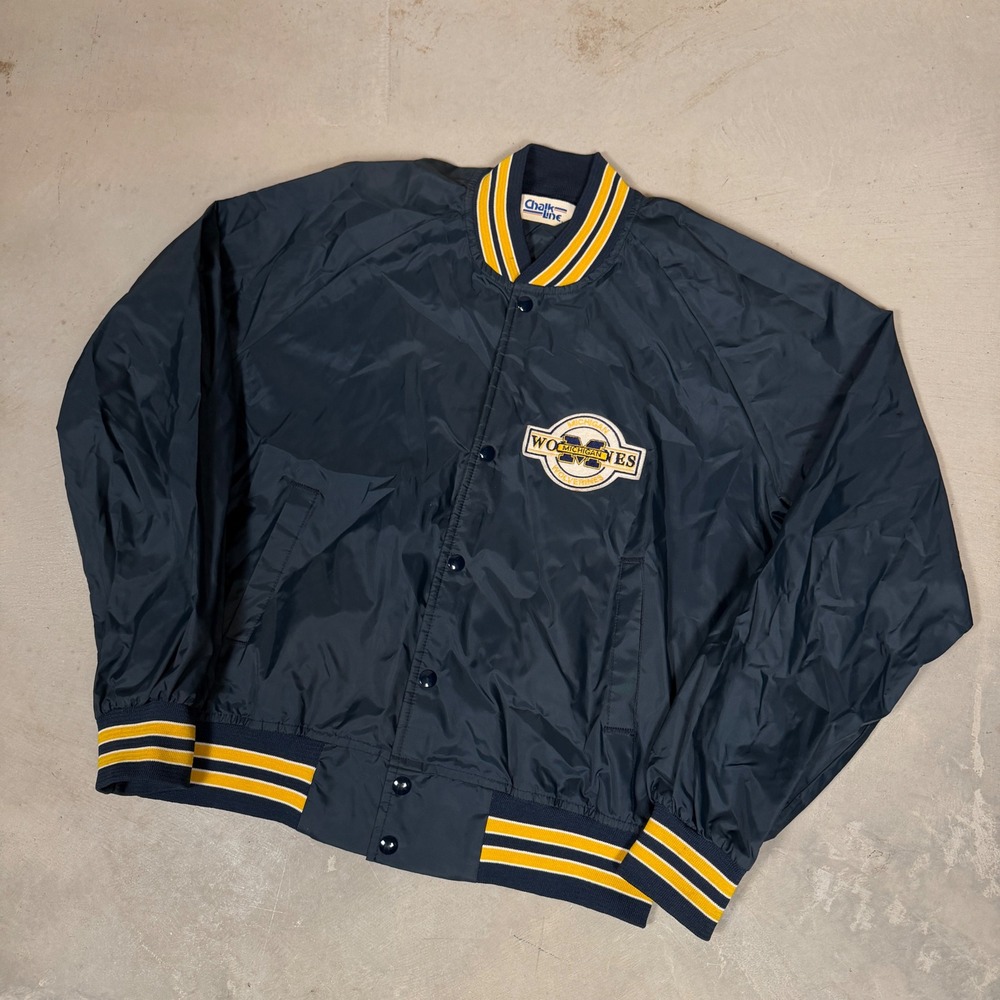 Vintage Chalk Line Michigan Wolverines Bomber Jacket Navy Blue Men's Large NCAA